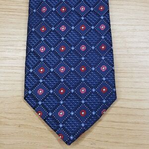 PERRY ELLIS Mens Neck Tie Blue Diamond Medallion Geometric Classic Pointed